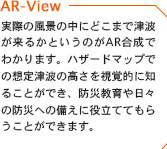 実際の風景の中にどこまで津波が来るかというのがAR合成でわかります。ハザードマップでの想定津波の高さを視覚的に知ることができ、防災教育や日々の防災への備えに役立ててもらうことができます。